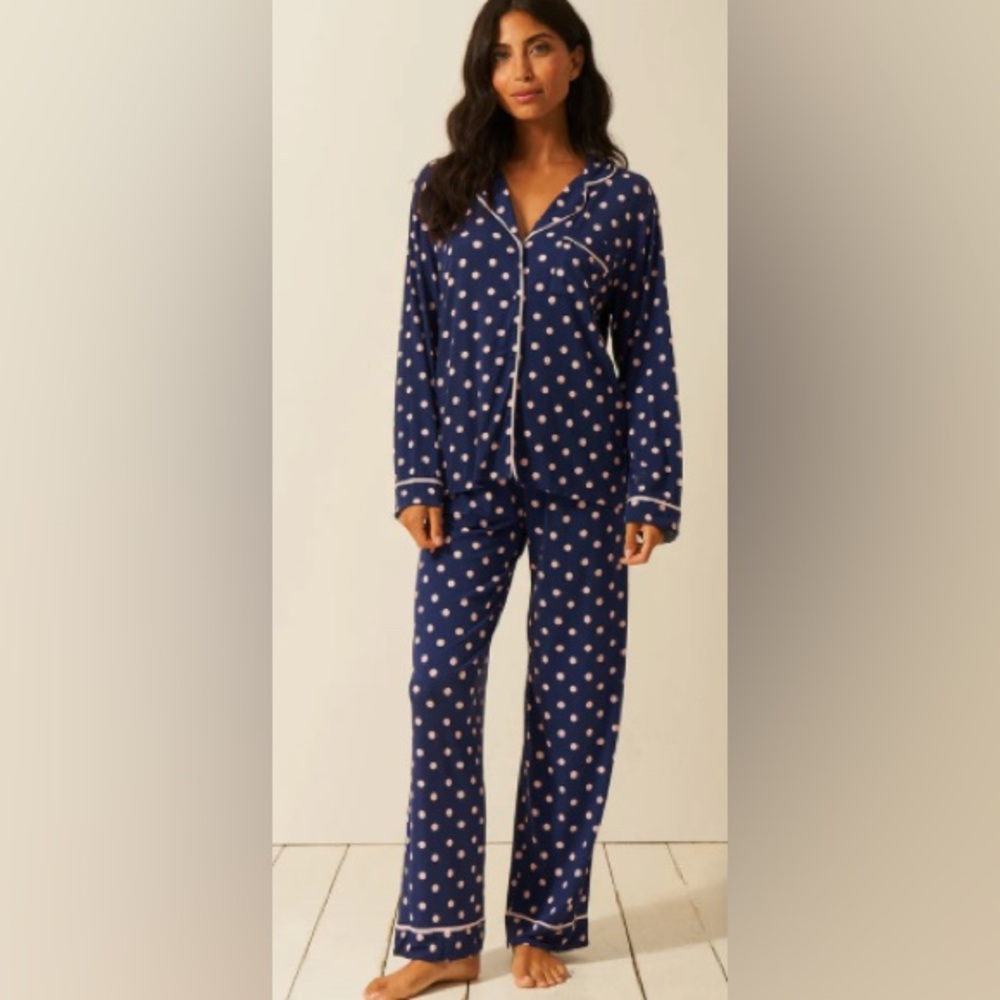 Stripe & Stare NWT Navy Blue Polka Dot Pajama Set Sz 10-12
